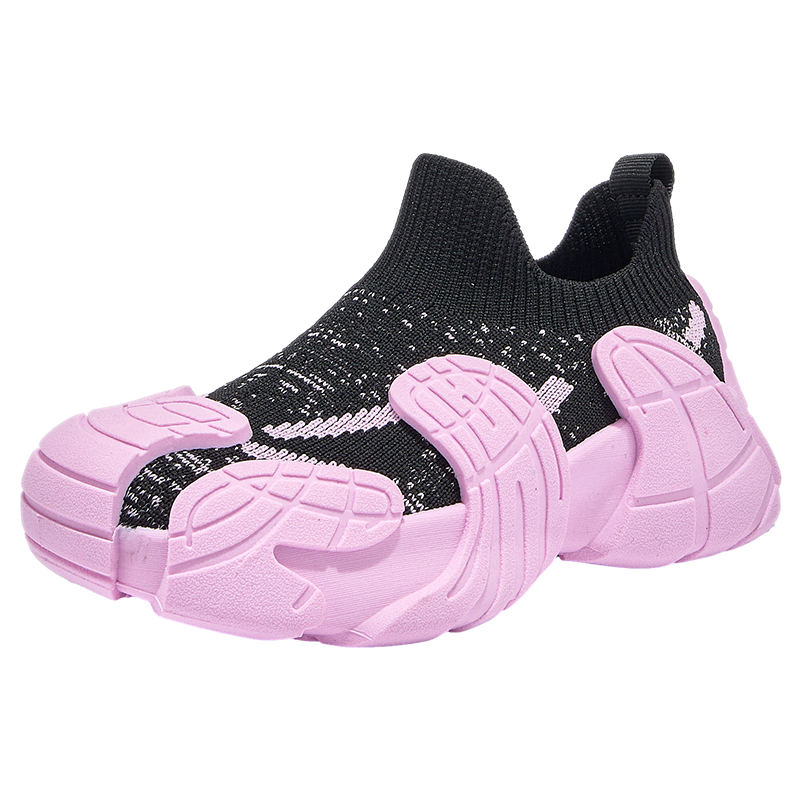 Babaya Children's Sports Shoes, New Girls' Sneakers, Versatile Flyknit Shoes, Spring Boys' Running Shoes, Purple, Size 38