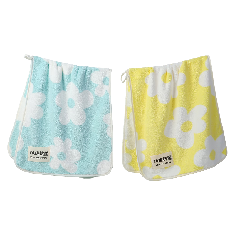 Grace Towel, 7A Grade Antibacterial Soft Flower Pattern, for Home Use, Face Washing, Couples, Quick-Drying, Bathing, Thickened Face Towel, Yellow + Gree