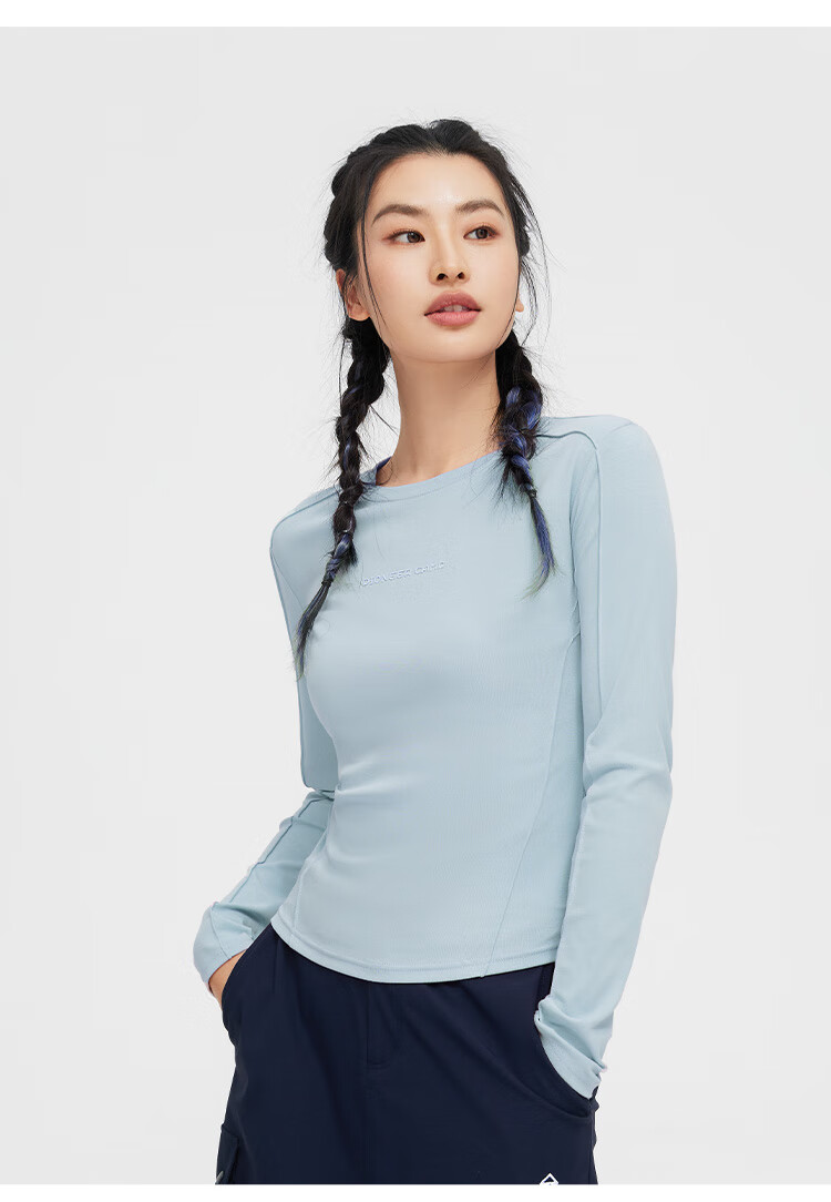 Toread Women's Long Sleeve Slim Fit Solid Color Thin Base T-Shirt, Light Blue, 2XL 23