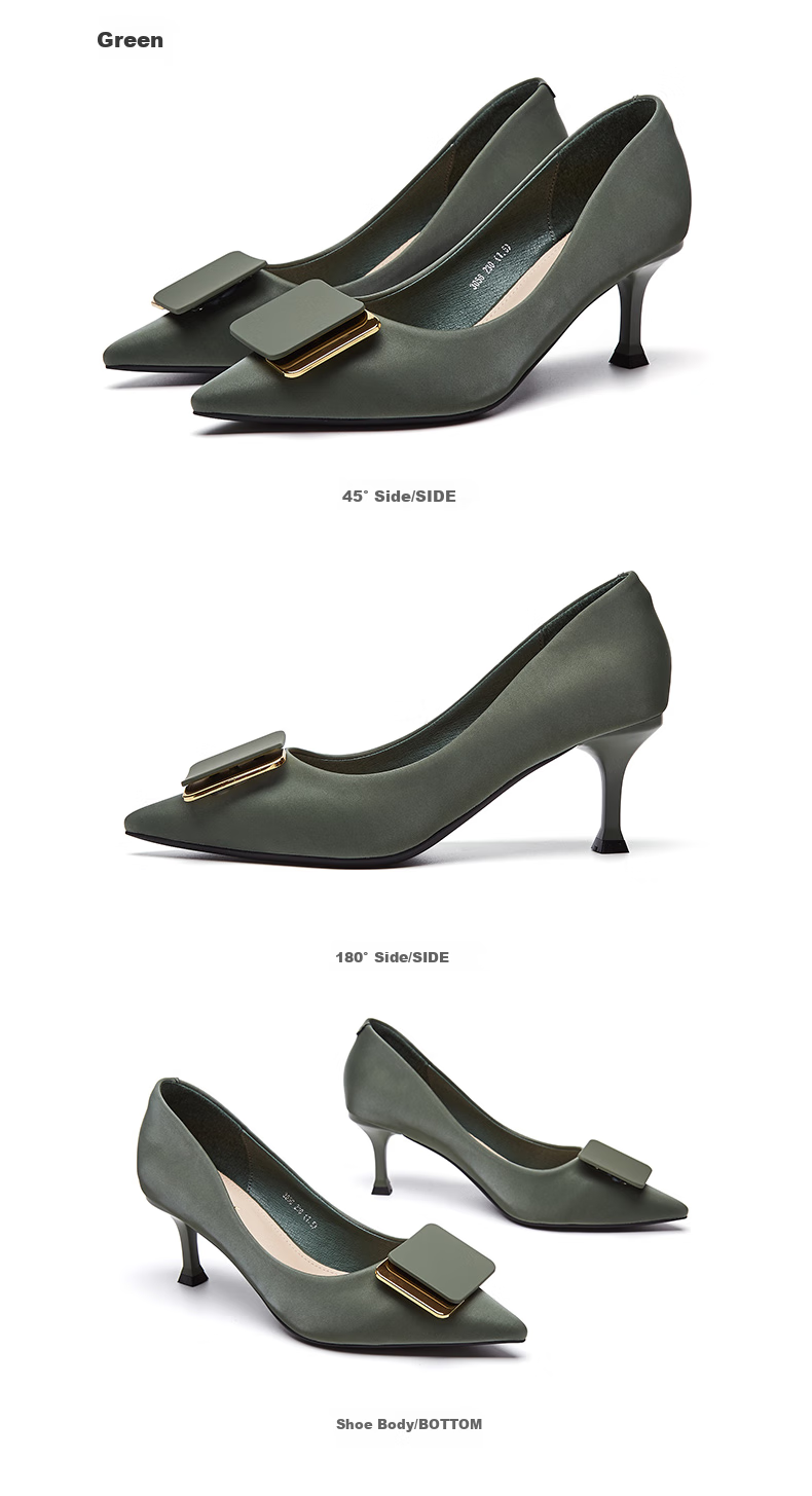 DAPHNE Women's High Heels, Fashionable Elegant Pointed Toe Stilettos, Slip-On Dress Shoes, Women's Footwear 4622101040, Green, Size 36 15