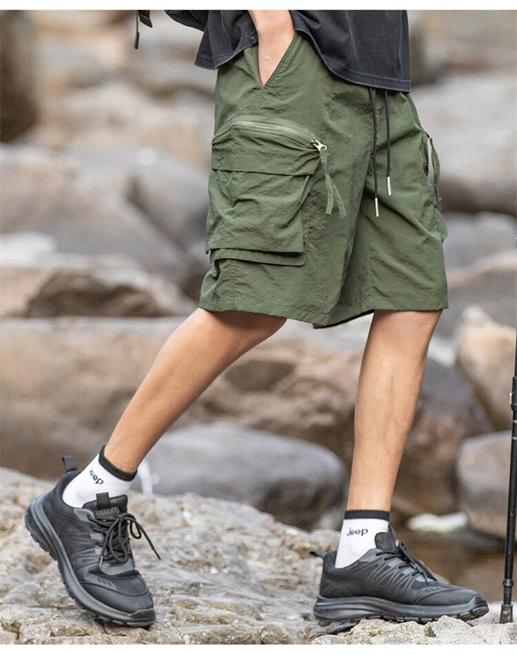 JEEP Ice Silk Shorts for Men, Summer Cool Casual Cargo Pants Loose-Fitting Trousers Men's Knee-Length Shorts, Black, 2XL 7