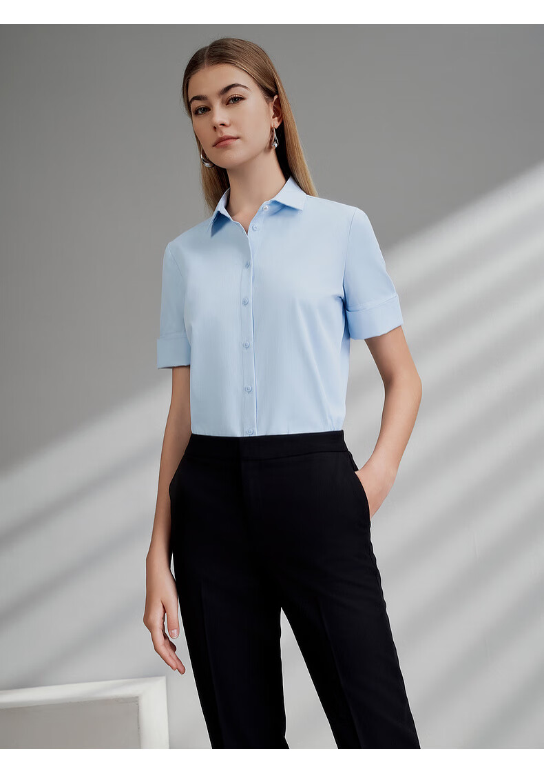 G2000 Cotton Skin-Friendly/mall Matching Spring And Summer Business Commute Women's Short-Sleeve Shirt, Ice Blue, Size 34 8