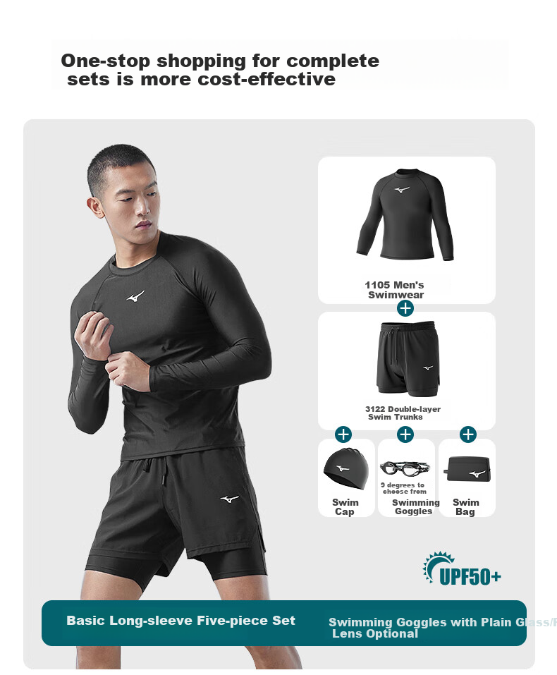 MIZUNO Men's Swimwear, Sports Fitness Quick-Dry, Hot Spring, Plus Size, Long Sleeve, Sun Protection, Beach Diving Surfing Suit, A1105 Black 3XL 12