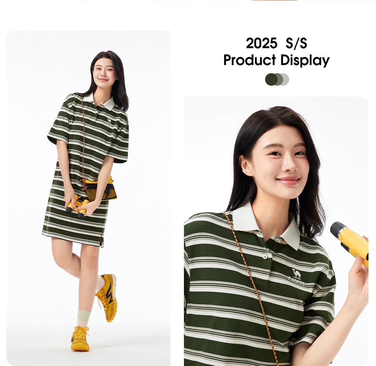 CAMEL Outdoor Polo Dress 2025 Spring Summer Elegant Short Sleeve T-Shirt Dress Women Loose Small Size Polo Dress L 6