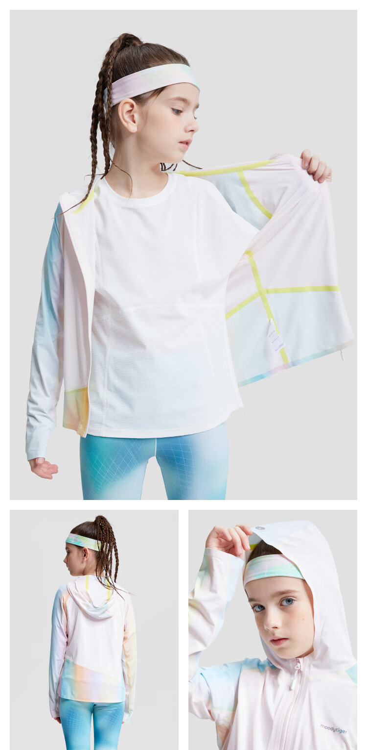 Moodytiger Children's Ice Silk Shirt, Summer Boys' Sun Protection Clothing, Cool Breathable Thin Style, Girls' Sun Protection Shirt, Color-Block Mosquito-Proof Skin Coat 1