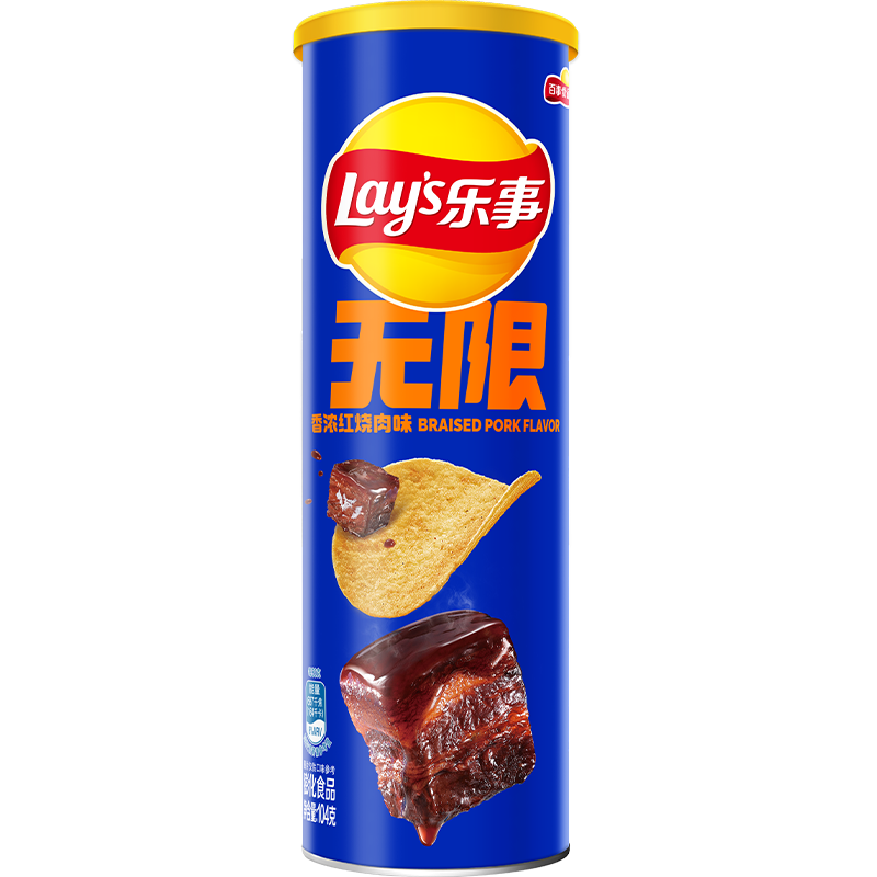 乐事（Lay's）无限薯片 香浓红烧肉味 104g 罐装 膨化食品 零食 休闲食品