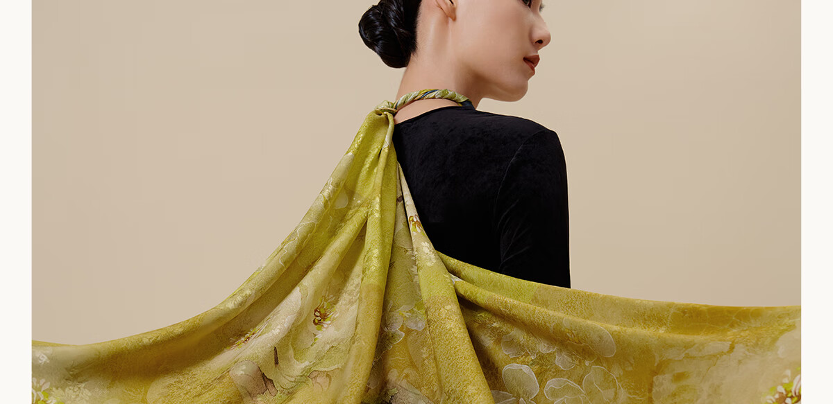 Wanshili Pure Silk Scarf Mulberry Silk Extra Large Square Double-Sided Hand-Rolled Silk Shawl Gift Box Birthday Present - Qingyan Ningzi 15