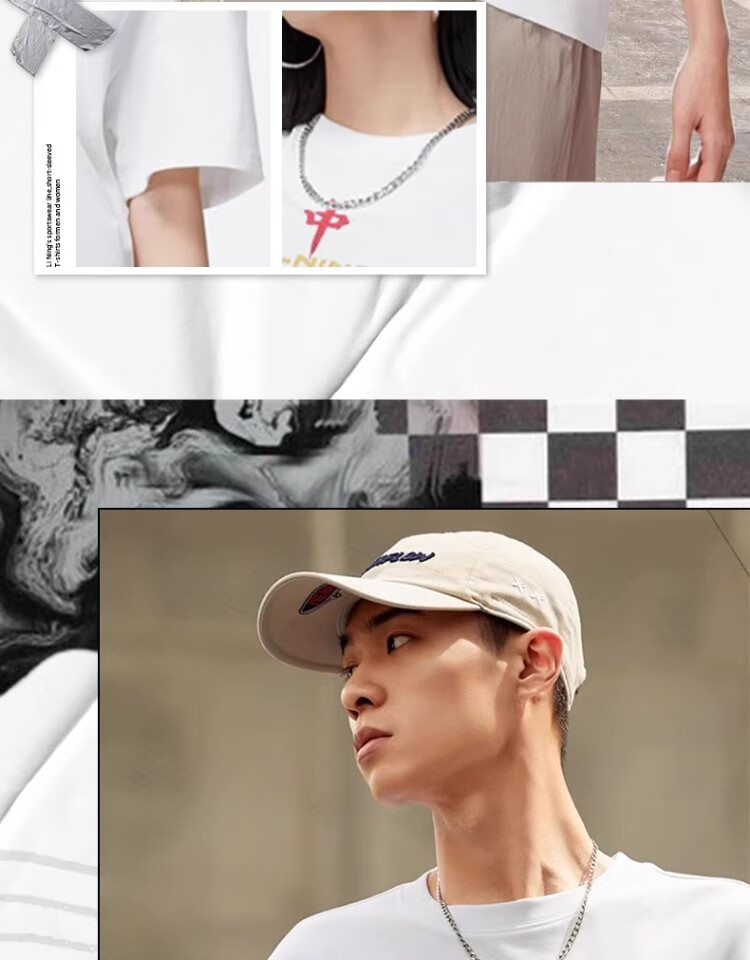 Li-Ning Men's Summer Short Sleeve T-Shirt Trendy Printed Couple Loose Casual Breathable Round Neck Sports Yoga Tee 6