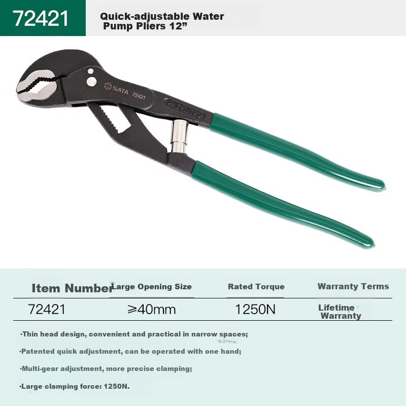 SATA 72412 G Series Quick-Adjust Wide-Mouth Water Pump Pliers, 10", 10 Inches 8