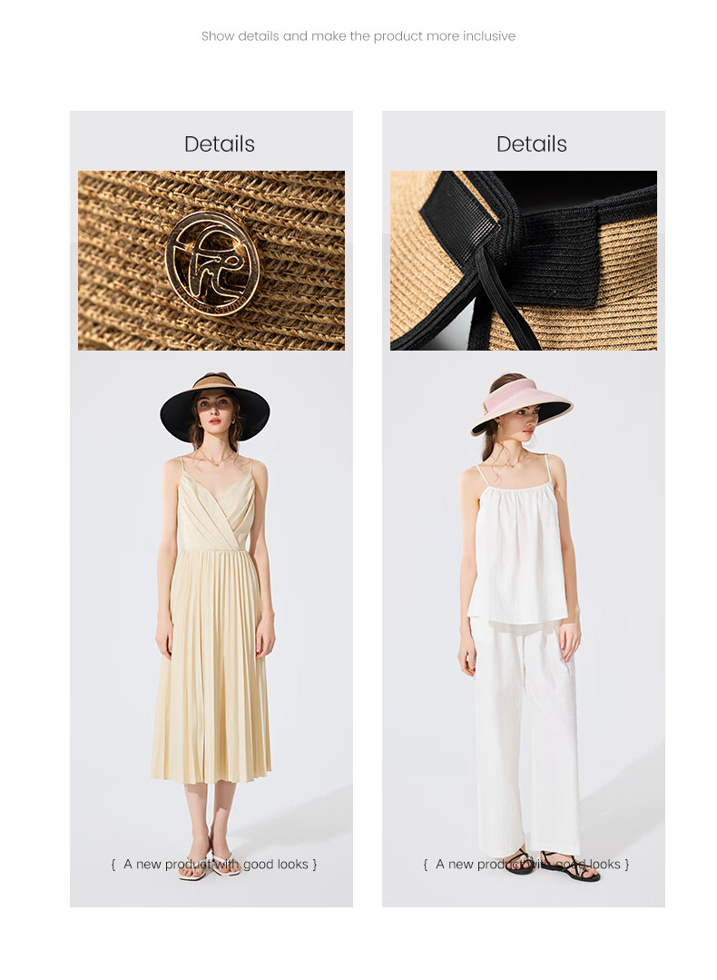FANCET Women's Spring And Summer Japanese-Style Color-Block Hat, Black Glue Wide Brim Sun Protection Straw Hat for Travel And Vacation, Breathable Sunhat 7