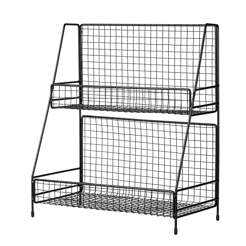 Deli Metal Iron Double-Layer Storage Rack, Desktop Cosmetic Organizer Shelf, Kitchen Spice Rack Reinforced Storage Basket, Black