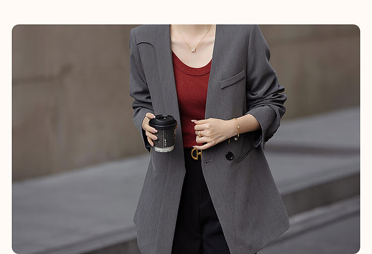Dme [Jingshuo Tongkun] Spring And Autumn Stylish Lapelless Asymmetric Turn-Down Blazer, Simple Slim-Fit Short Suit Jacket for Wome 5