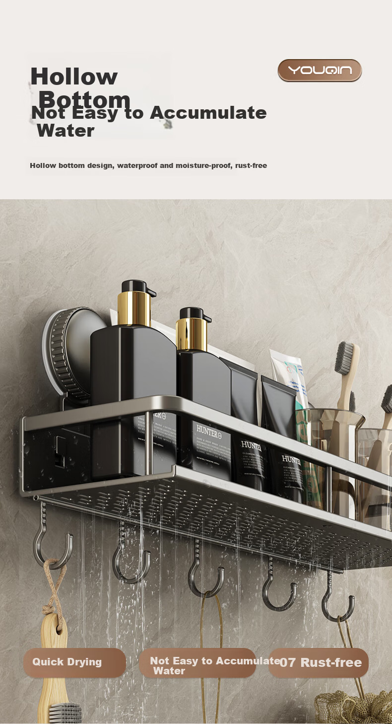 YOUQIN Suction Cup Bathroom Storage Rack, No Drilling Required, Wall-Mounted Toilet Shelf, Bathroom Vanity Organizer 8