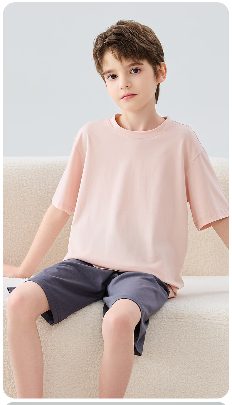 MiiOW Modal Children's Pajamas Loungewear for Boys And Girls Summer Sleepwear Pink Purple 150cm 12