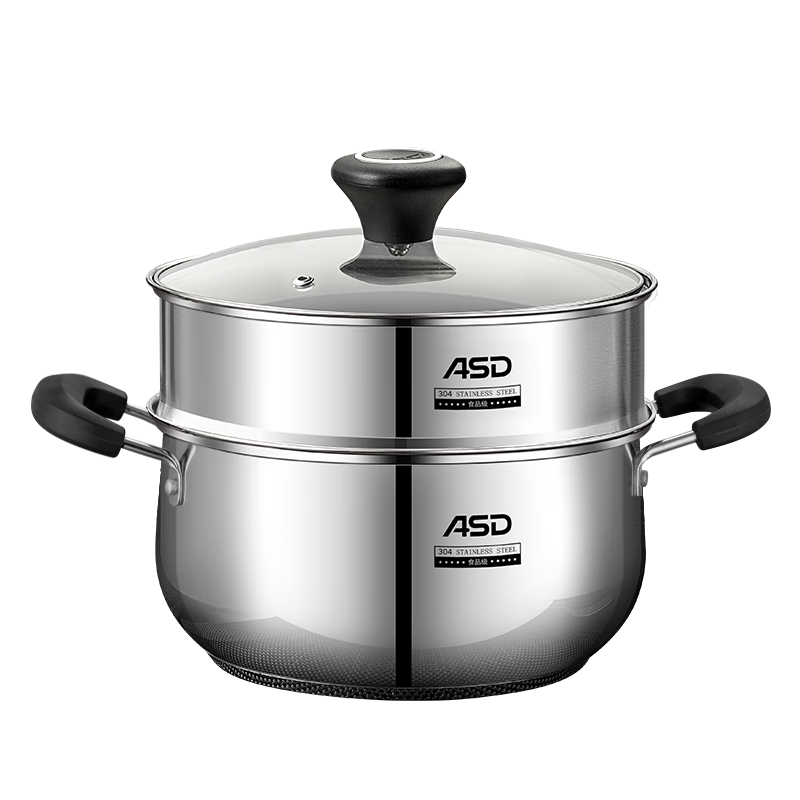ASD Soup Pot, 304 Stainless Steel Small Steamer Pot, with Steamer Insert Stew Pot, 20CM Gas And Induction Compatible Milk Pot B1-Z