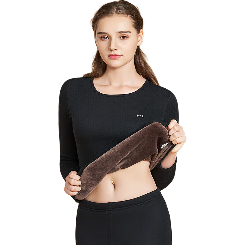 MiiOW [Combed Cotton] Women's Thermal Underwear Set, Fleece-Lined Thick Autumn Top And Bottom, Women's Warm Cotton Clothing And Pants Set