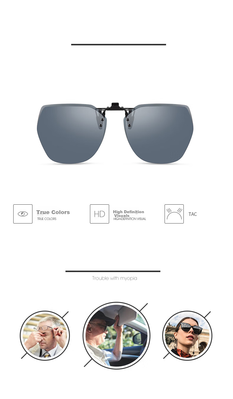 HELEN KELLER Sunglasses Clip, Geometric Large Frame Fashionable Eyeglass Clip, Driving-Specific Sunglasses Clip HP823C13 1