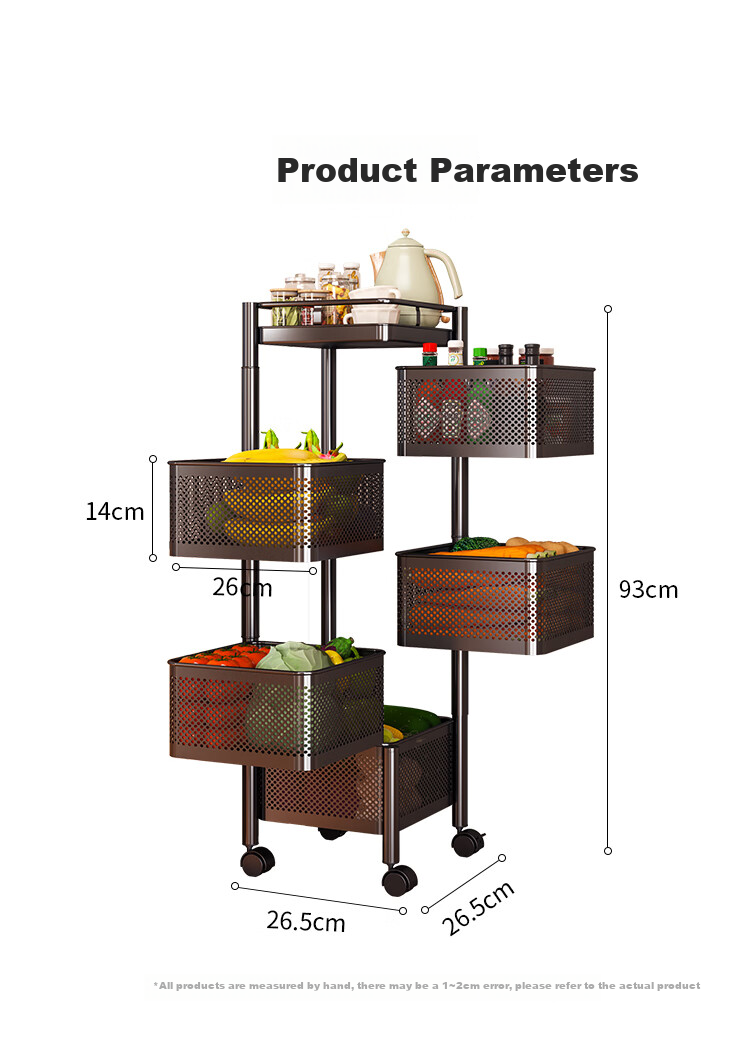 QIAONAMEI Kitchen Storage Rack, Floor-Standing Vegetable Stand, Rotatable Shelf, Multifunctional Storage Rack, 1118-6 12