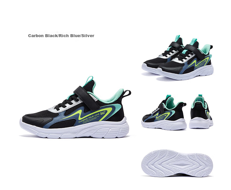 361° Children's Shoes, Kids' Running Shoes, Fall 2025, for Boys And Girls Aged 3-14, Shock-Absorbing School Sports Shoes, Black, Size 39 25