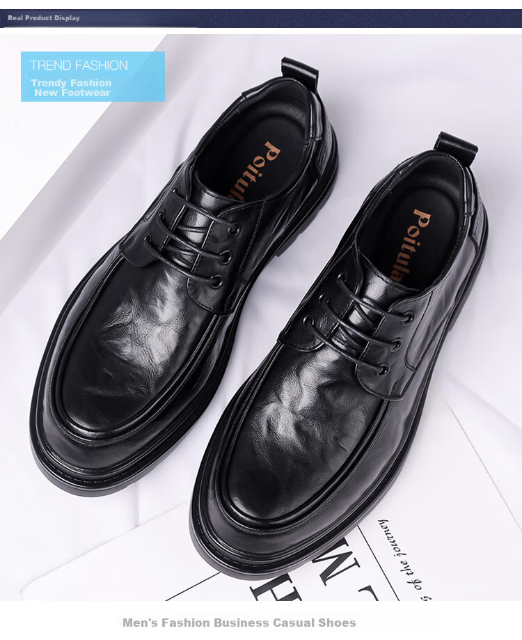 Poitulas Men's Leather Shoes, British-Style Hand-Scraped Texture, Business Casual Shoes, Low-Top Thick-Soled Formal Shoes, Wedding Shoes, 9929 Black, Size 40 7