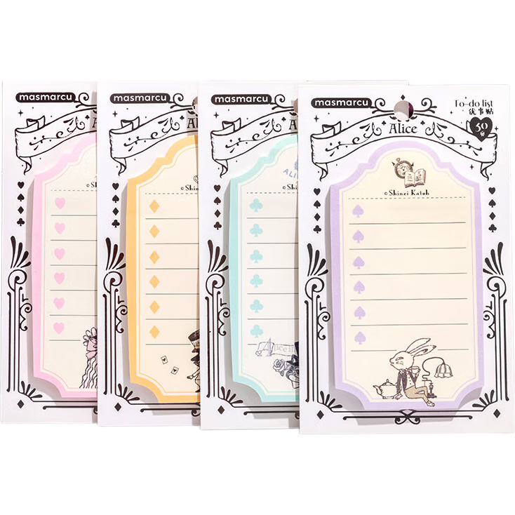 MASMARCU Morning Light Stationery Alice Sticky Notes 30 Sheets Adhesive Memo Pads Cartoon Student Note Stickers 1 Random Notebook YS0296 Exam Essential