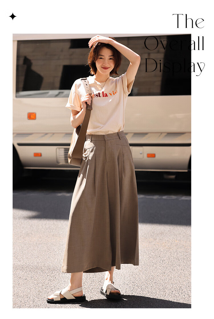 Dme [Pleated Skirt Pants], Summer Casual, Hidden Button, Flat Waist, Pleated Decorative Skirt Pants for Wome 5