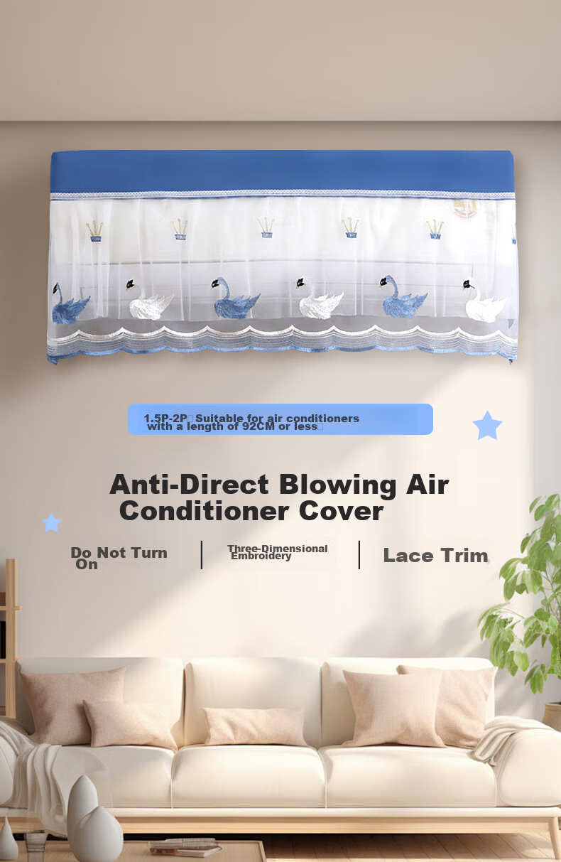 Lelandi Air Conditioner Dust Cover [No Need to Remove When Operating], Universal Wall-Mounted Unit Lace Trim Windproof Dust-Proof Curtain, Compatible with Gree, Midea, Aux (1.5-2P) L1012 1