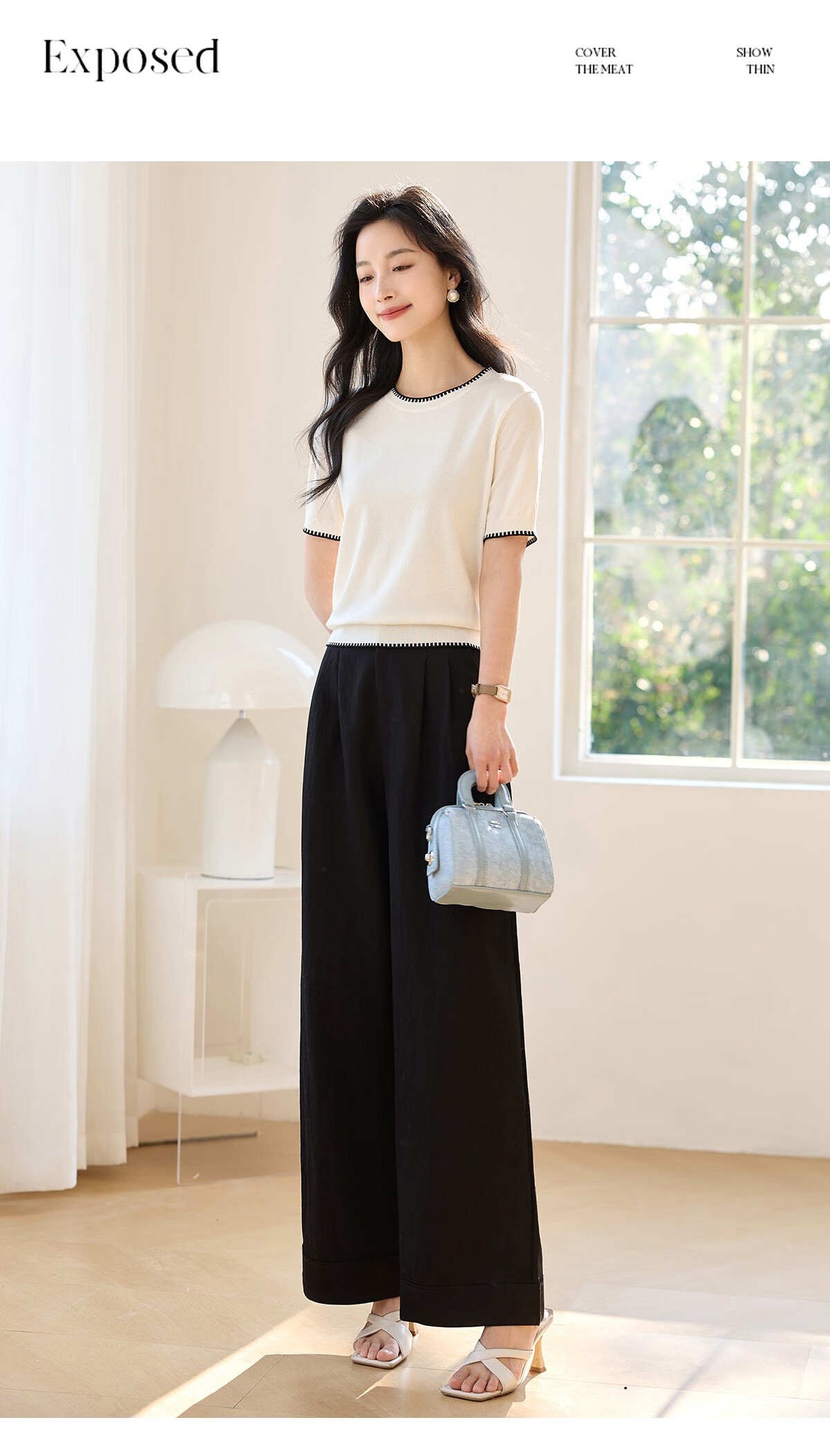 Chushen Summer Knitted Short-Sleeve T-Shirt for Women, Fashionable Round Neck Contrasting Color Design, Simple And Elegant Knitted Top Base Shirt S52T025 23