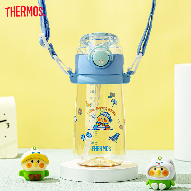 Детская поилка THERMOS "Попугай", PPSU, с трубочкой, для детского сада и школы, 480 мл, синий