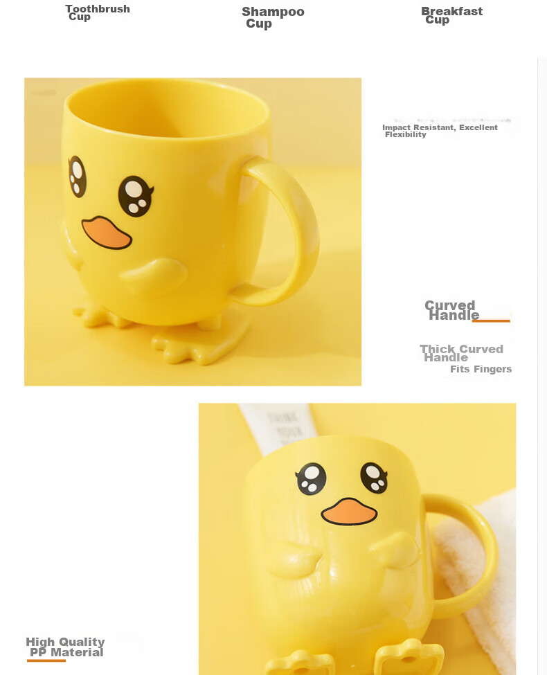 JAJALIN Children's Thickened Anti-Fall Mouthwash Cup with Cartoon Duck Design, Cute Baby Creative Toothbrush Holder 6