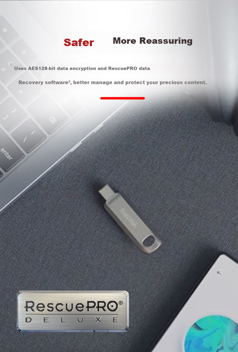 Sandisk 256GB Type-C USB3.2 Mobile Flash Drive CZ75, Read Speed up to 400MB/s, Data Recovery, Secure Encryption, Metal USB Drive for Phones, Tablets And Computers 6