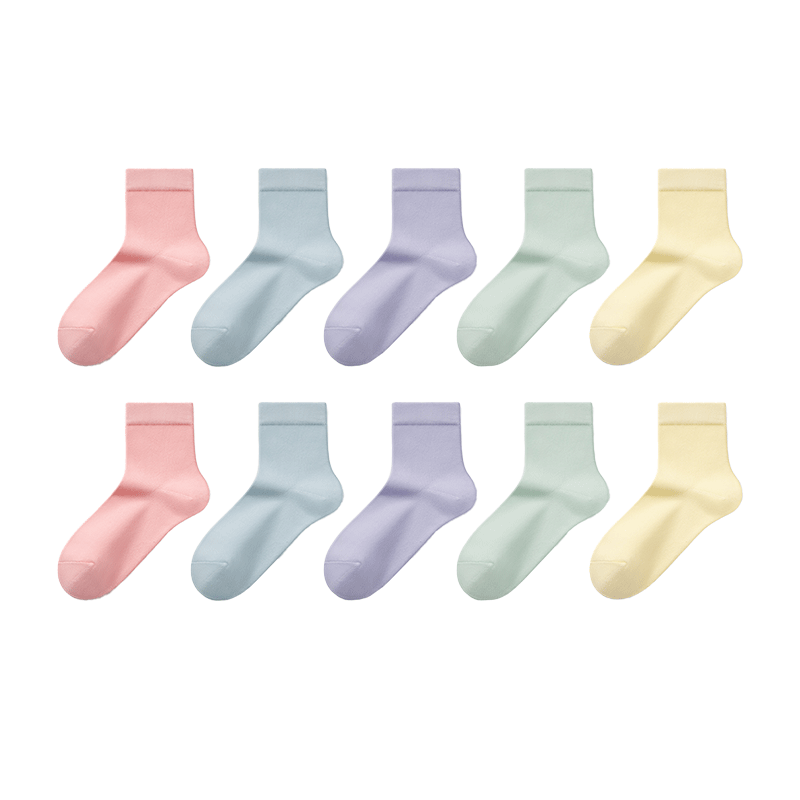 Koudailvxing Disposable Women's Cotton Socks, Travel-Friendly, Portable, Colorful, 10 Pairs of Mid-Calf Socks