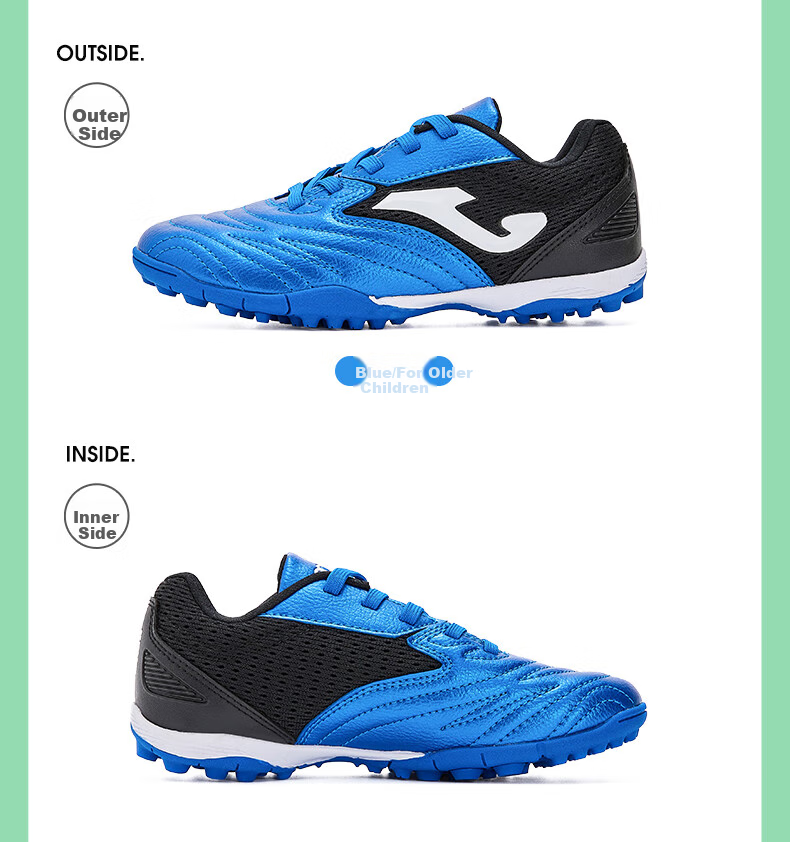 JOMA Velcro Children's Soccer Shoes with TF Turf Studs, Youth Elementary School Professional Competition Football Training Shoes, Blue And Black, Size 35 12