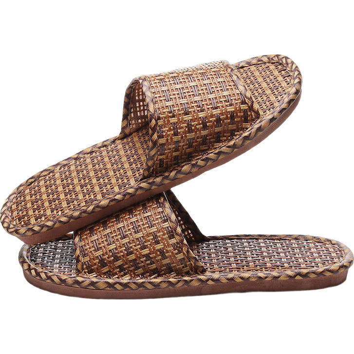GUOLUOFEI Woven Palm Leaf Slippers for Men And Women, Summer Grass And Bamboo Floor Soft-Soled Non-Slip Men's Black Thick Sole 44/45