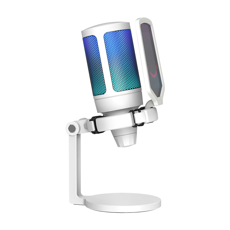 FIFINE Microphone, USB Computer Gaming Live Streaming Recording RGB Light, Mobile Video Noise Reduction, Laptop Desktop Professional Microphone, A6 White