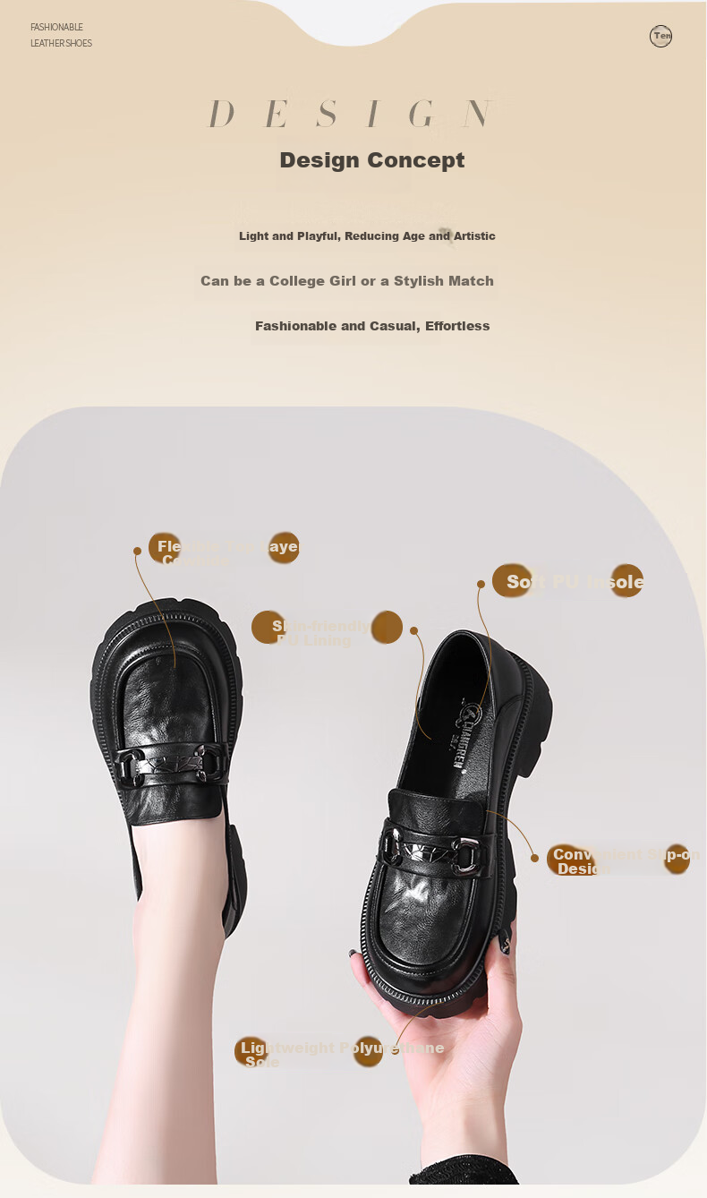 Qiangren Fashion Platform Women's Loafers, Top-Grain Leather Breathable Women's Flats, JDA73273, Black, Size 35 2