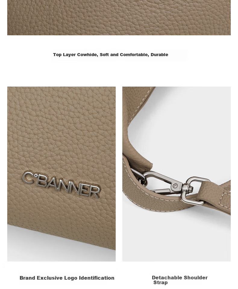 C.BANNER Top-Grain Leather Handbag, Women's Bag, Tote Bag, Shoulder Bag, Crossbody Bag, Light Luxury Brand, Birthday Gift for Girlfriend on May 20 4