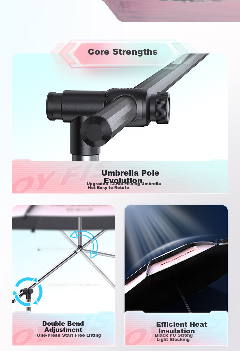 Yuzhiyuan AK-COLOR Umbrella Frame, Pink 12-Sided, 2.4 Meters Long, Pink 12-Sided Anti-Spin Fishing Umbrella 2