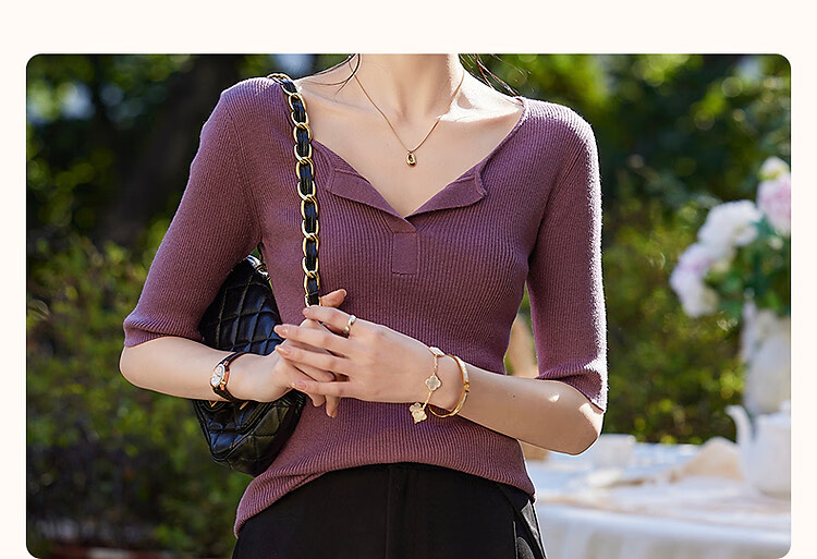 Dme [Ziteng Garden] Spring And Autumn Wool Blend Sweater, V-Neck Round Neck Cable Knit Sweater, Elegant Women's Top 5