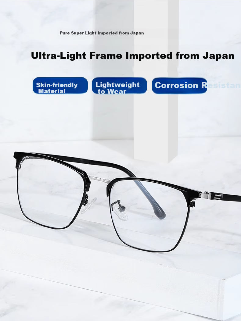 GOGOSOON Large Face Semi-Rimless Reading Glasses for Men, High Definition Ultra-Light Eye Protection Anti-Blue Light Fashionable Presbyopic Glasses for Middle-Aged And Elderly High-End Wome 1