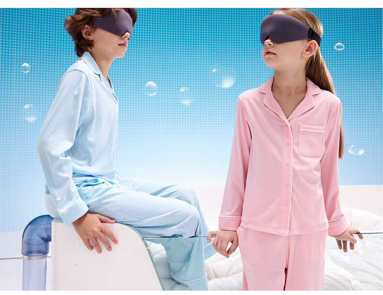 Hinos Children's Four Seasons Home Wear Lapel Set, Seamless Feel 5th Generation Sweat-Wicking Quick-Dry Pajamas, Light Pink, 120 5