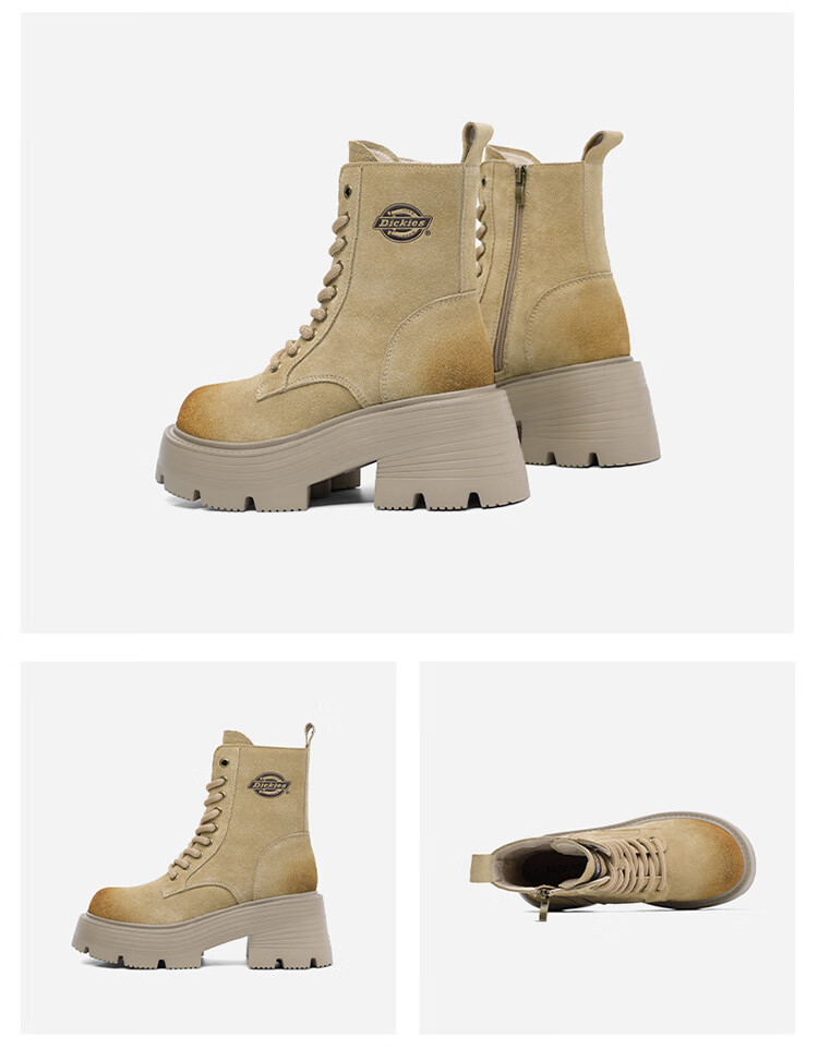 Dickies Women's Martin Boots, Fashionable Versatile High-Top Boots, British Style Casual Boots, Work Boots, Khaki, Size 35 10