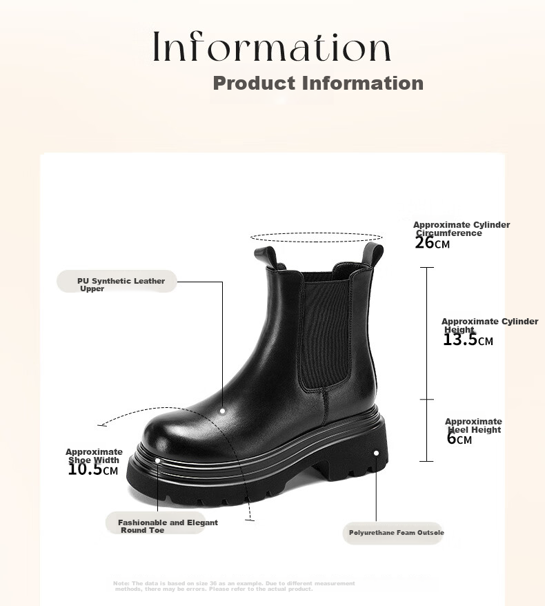 DAPHNE Martin Boots for Women, Autumn Season Boots, Slim Cigarette Boots with Thick Soles, British Style Chelsea Boots, Black, Size 36 3