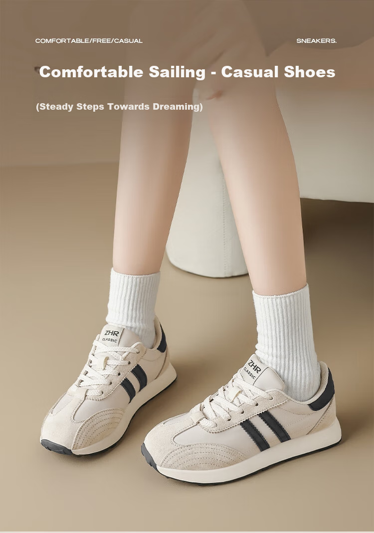 ZHR Dexun Women's New Breathable Running Shoes, Thick-Soled Versatile Casual Women's Sneakers, AK207 Beige-Black, Size 38 1