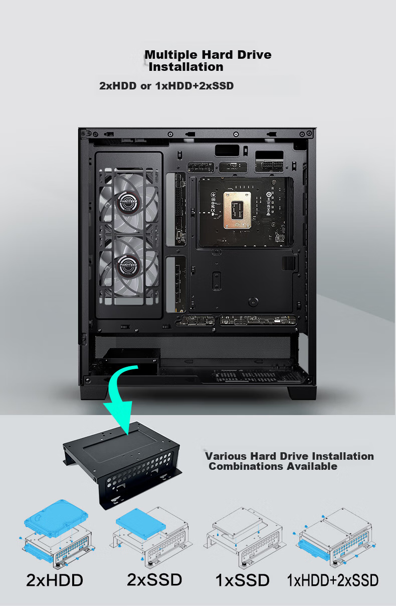 PHANTEKS XT523 View Black Sea View Tempered Glass Full View TX Motherboard Case for Desktop Computer (Side ARGB Light Strip/360mm Water Cooling Support/Type-C) 11