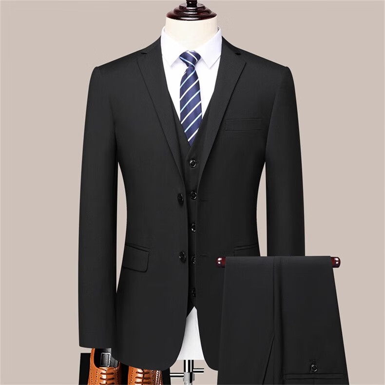 ROMON Men's Slim Fit Business Suit Groom Wedding Tuxedo Black 2XL 9