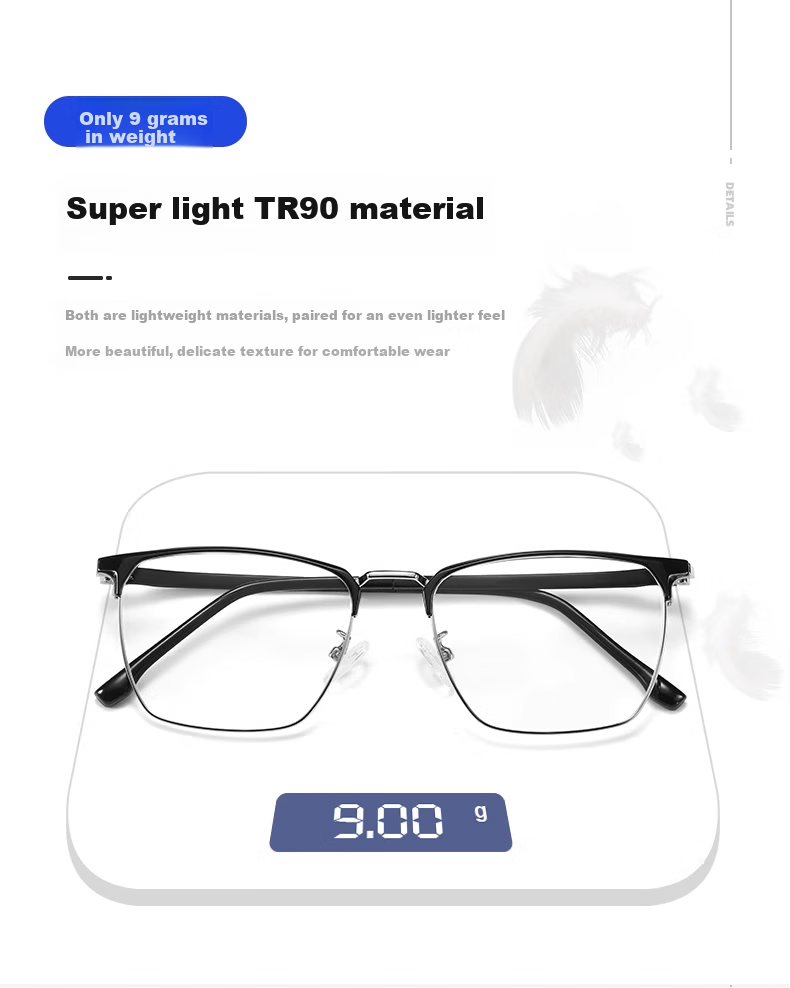 GOGOSOON Large Face Semi-Rimless Reading Glasses for Men, High Definition Ultra-Light Eye Protection Anti-Blue Light Fashionable Presbyopic Glasses for Middle-Aged And Elderly High-End Wome 9