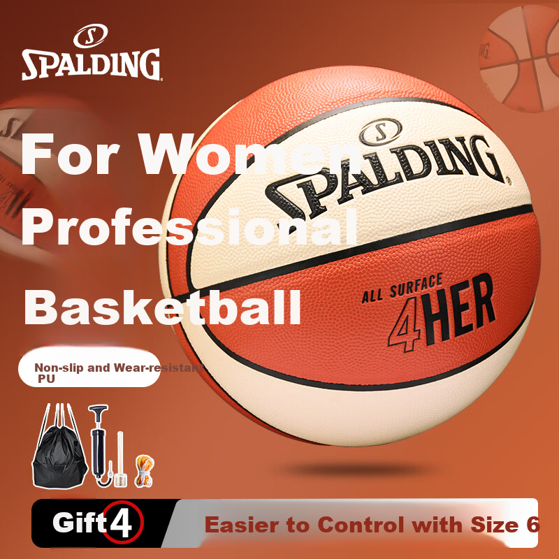 SPALDING Basketball 4Her Series Women's Size 6 Indoor/outdoor PU Basketball 77-724Y6REV1