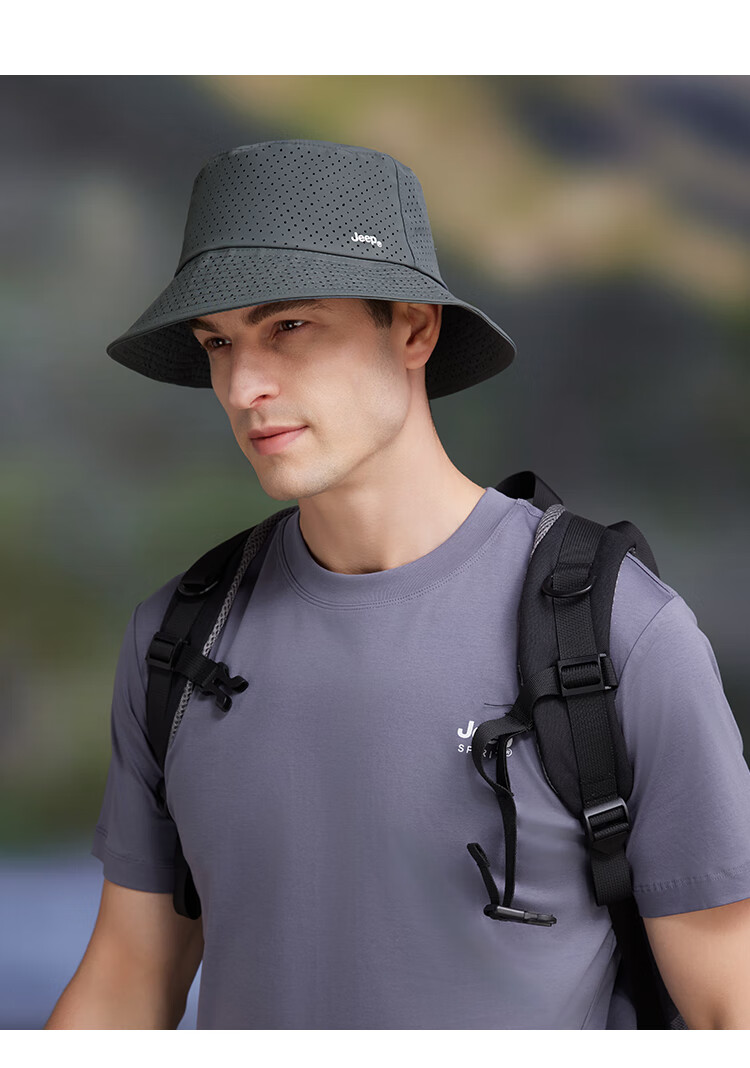 JEEP Men's Summer Fisherman Hat, Outdoor Mesh Breathable Bucket Hat, Sun Protection Hiking Cap for Women, Rock Gray 9