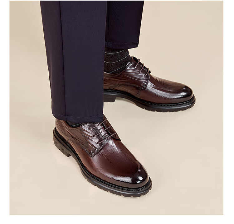 Aokang Men's Shoes, Spring 2025 Business Formal Leather Shoes, Wedding Groom's Height-Increasing Lace-Up Leather Shoes, Black, Size 41 3